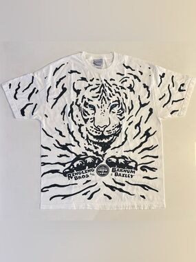 Vtg Ringling Brothers Barnum & Bailey White Tiger Blue Glitter Eyes T Shirt XL
